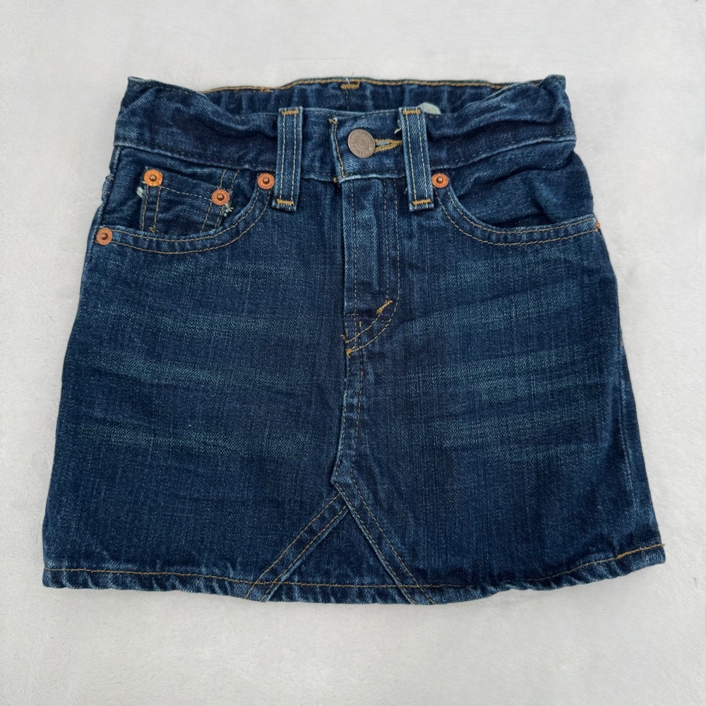Vintage 90's Levi's Denim Skirt Toddler Size 3 Dark Wash Adjustable Waist Cotton